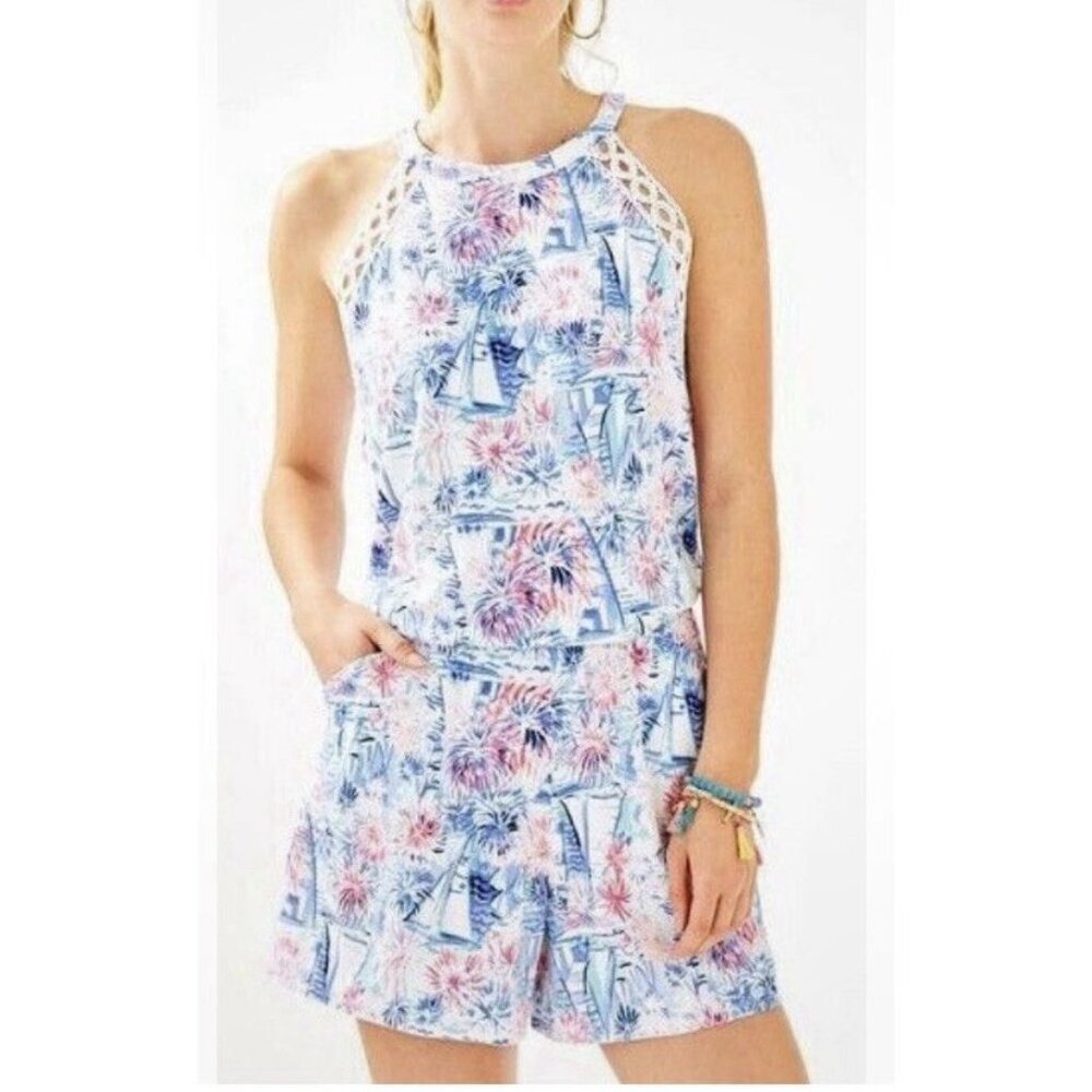 Lilly Pulitzer Lala Romper Crew Blue Tint Sea To Shining Sea Size Small